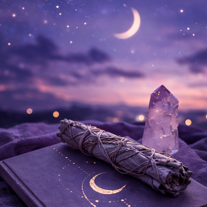 Calm spiritual practice workspace with soft light