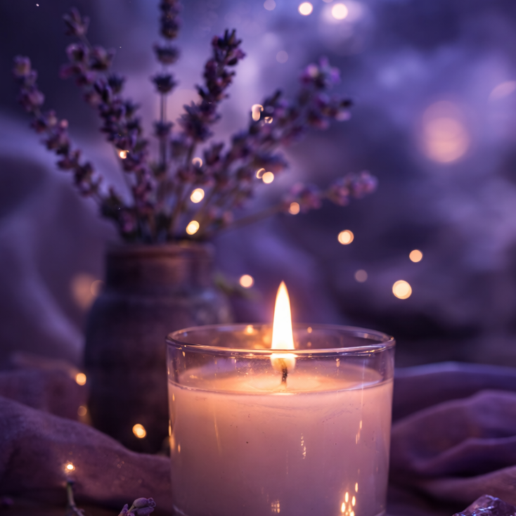 Soft spiritual business imagery with journal and candlelight